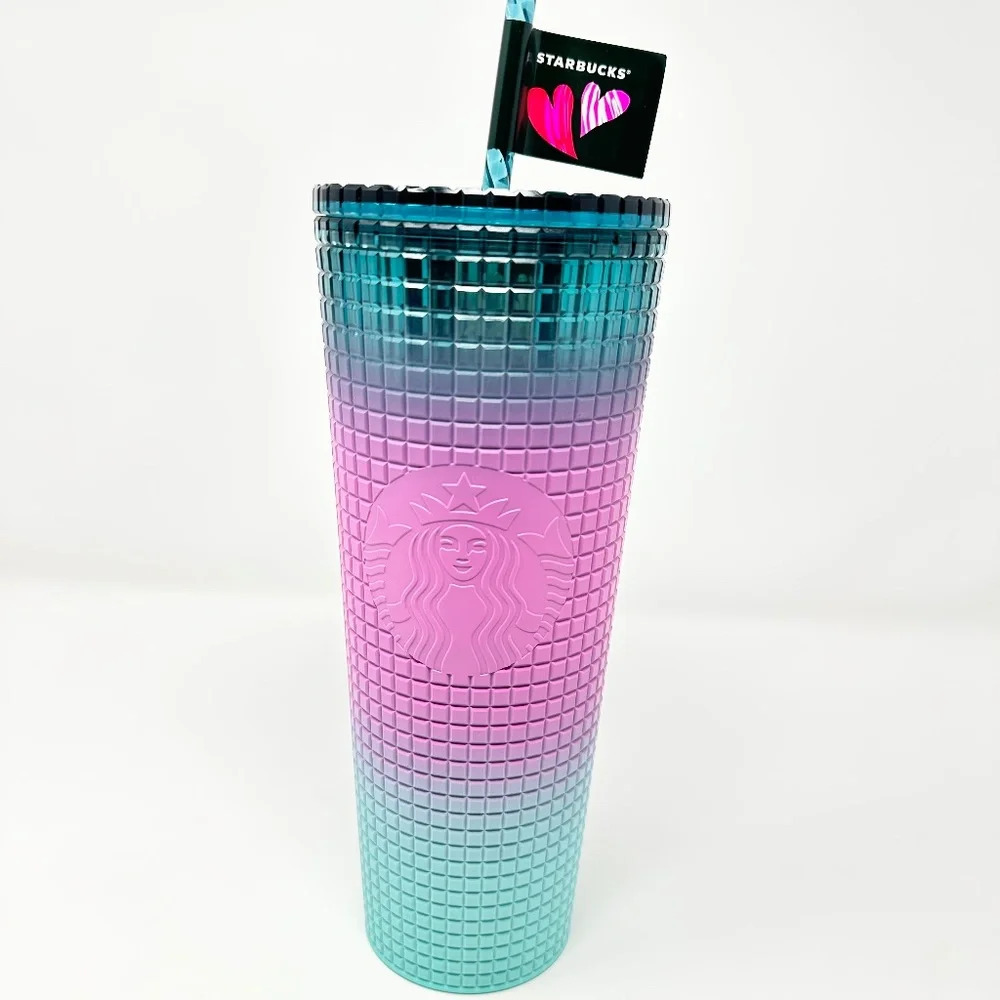 Starbucks 2024 Tri-Color Gradient  Ombre Grid Cold Cup Tumbler NWT 24 oz